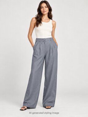 Wilfred Effortless Gray Linen Blend Wide Leg Pants 10 Office Baddie career